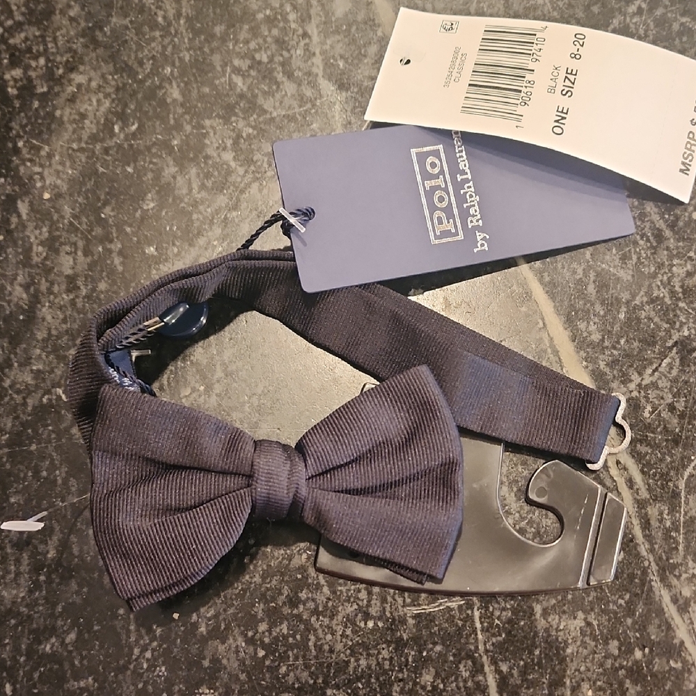 NWT Polo Ralph Lauren Big Kids  Black 100% Silk Adjustable Bow Tie